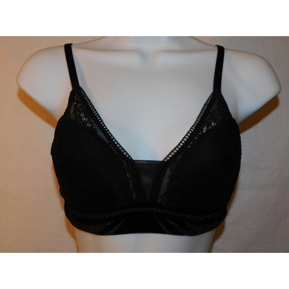Auden Black and Velour Lightly Lined Bralette Bra Size Small